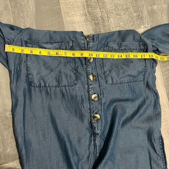 NWOT Elan Denim Lyocell Chambray Drop Waist Cuffed Playsuit Romper Shorts S - Picture 12 of 16